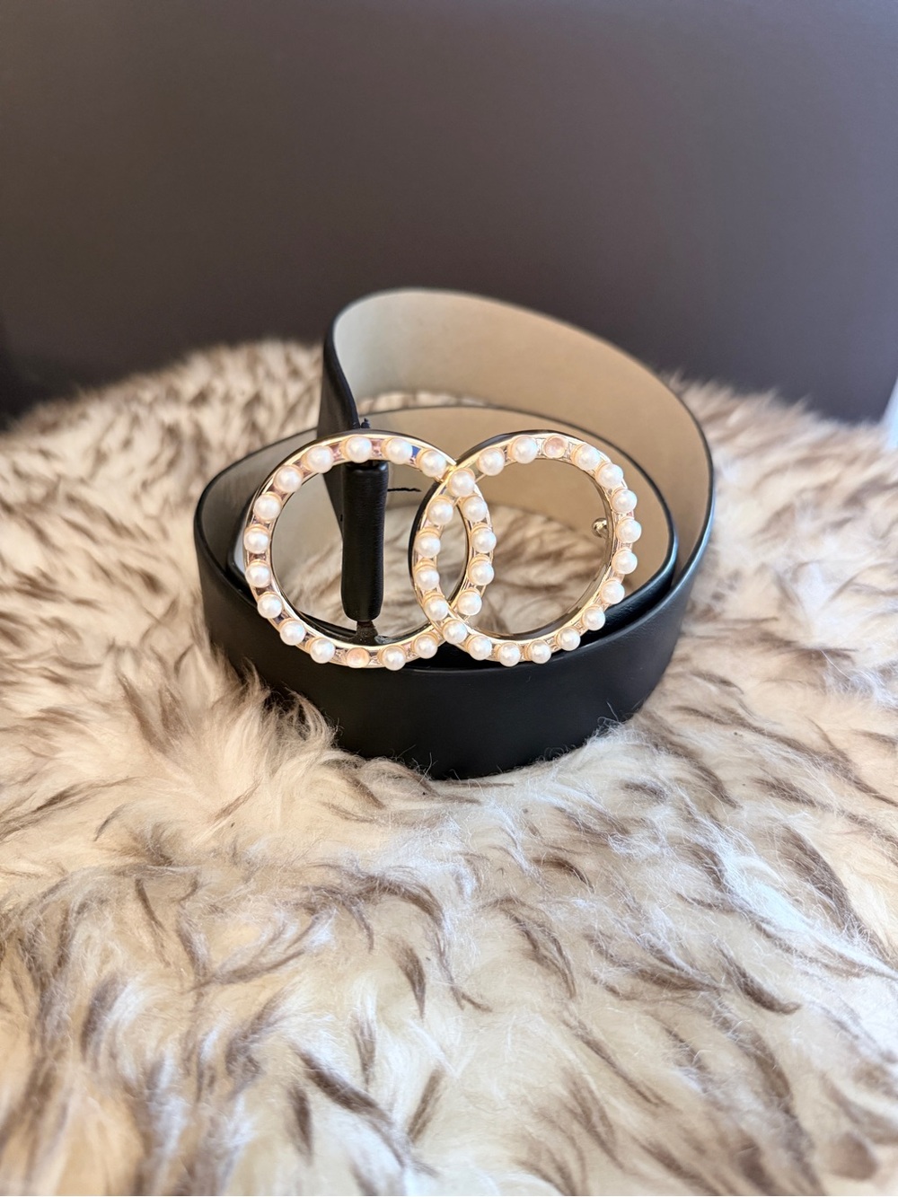 Black Pearl-Embellished Double-Ring Belt ❤️